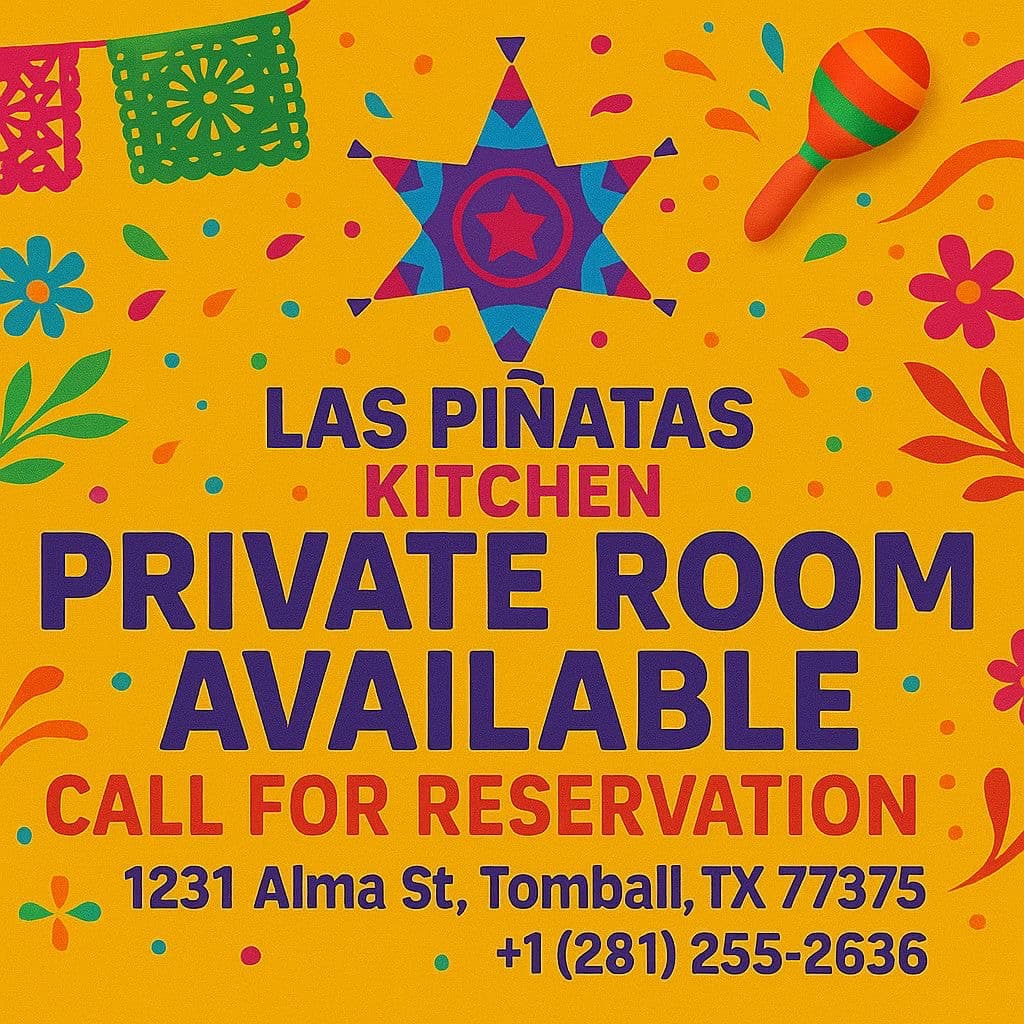 Private room set up for a family celebration at Las Piñatas Kitchen Tomball