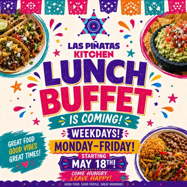 Weekday Mexican lunch buffet spread at Las Piñatas Kitchen Tomball